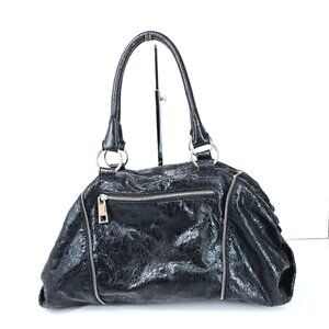 Express Black Cracked Leather Hobo Bag Shoulder Purse Shiny Large Satchel